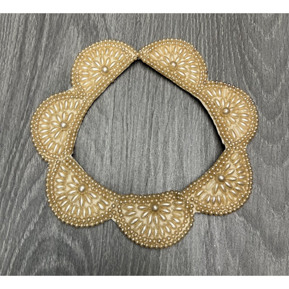 Vintage Scalloped Beaded Faux Pearl Detachable Collar "Made in Japan" - 1950s